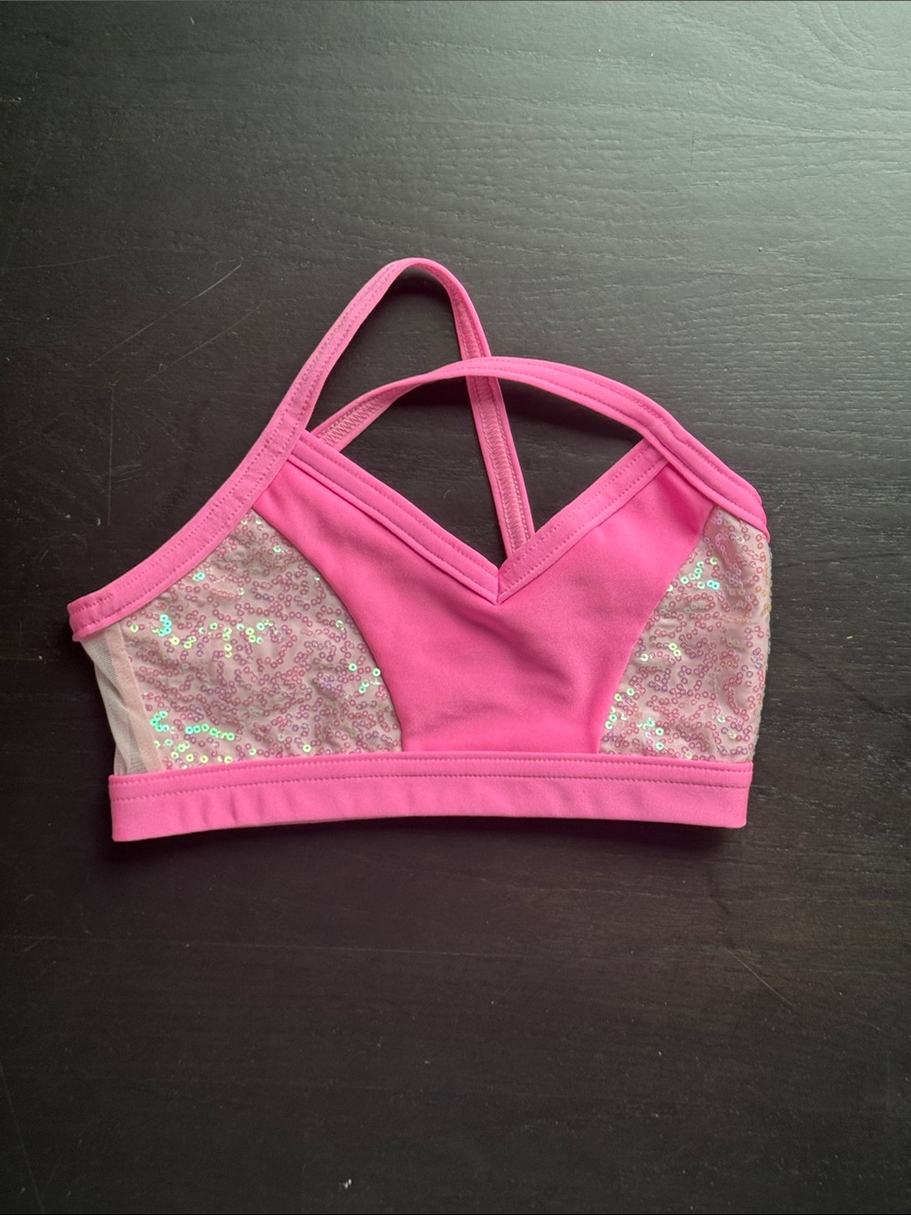 Pink Sequin Dance Crop Top for Kids - Strappy Performance Bra